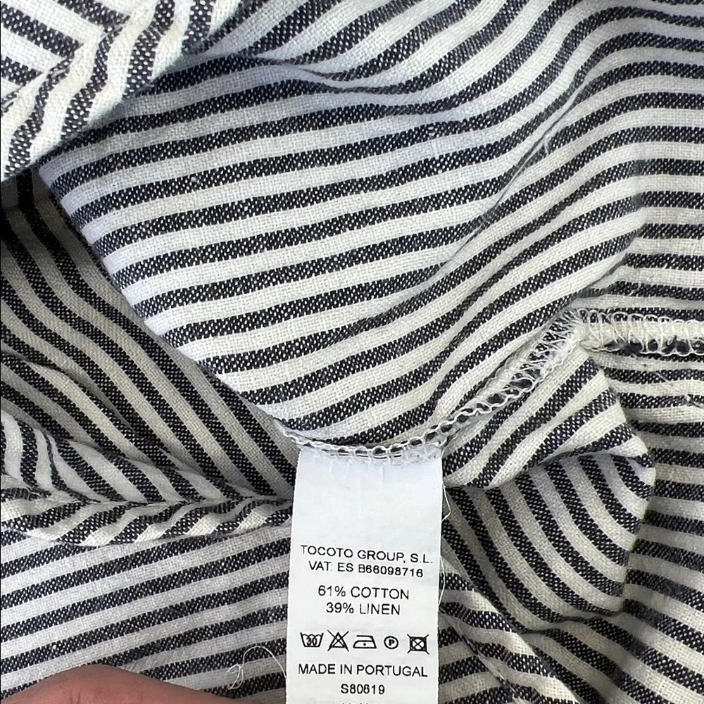 Tocoto vintage gray stripe roll cuff linen blend button up shirt kids size 6
